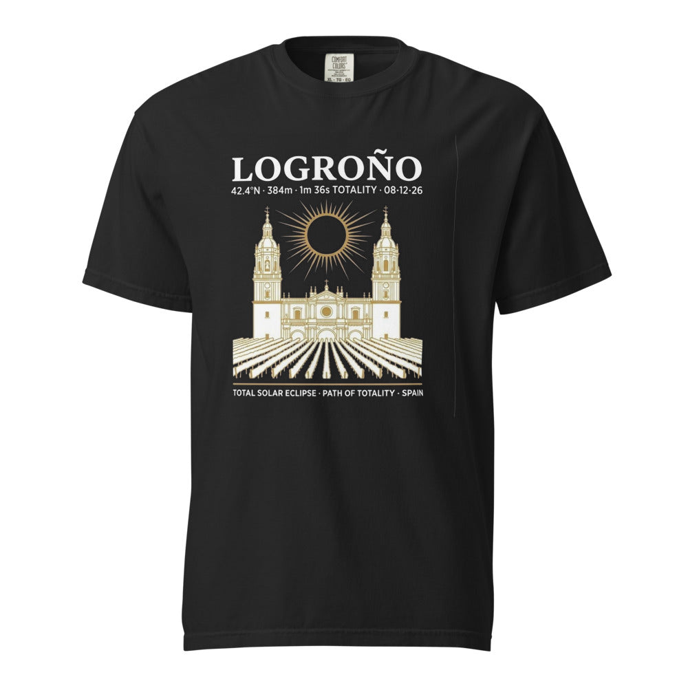 Logroño Eclipse 2026 tee on Comfort Colors black — enlarged chest print