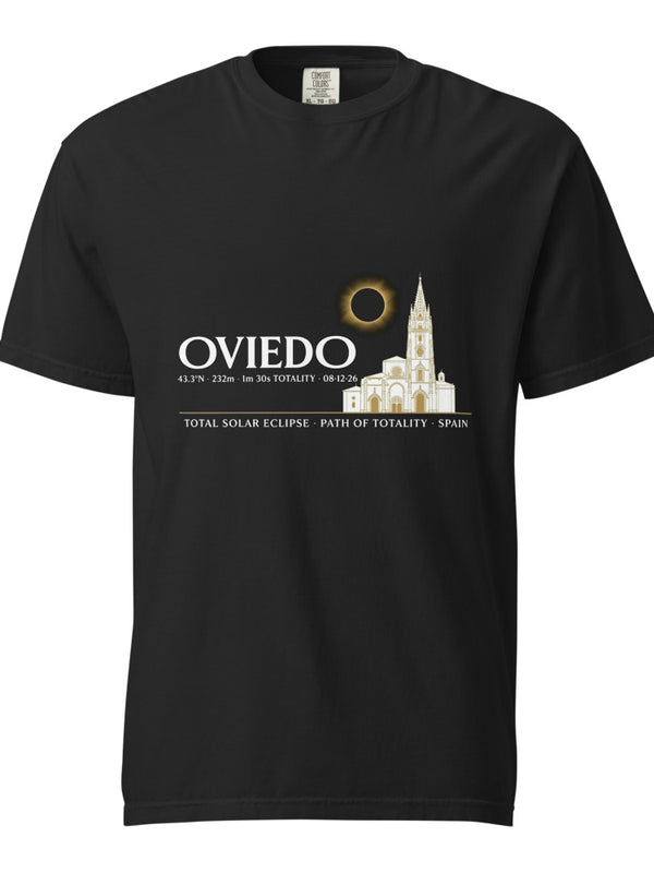 Oviedo Eclipse 2026 tee on Comfort Colors black — enlarged chest print