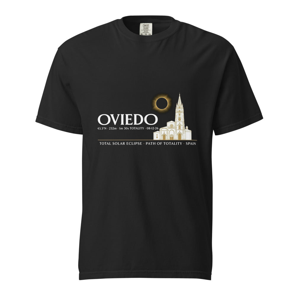 Oviedo Eclipse 2026 tee on Comfort Colors black — enlarged chest print
